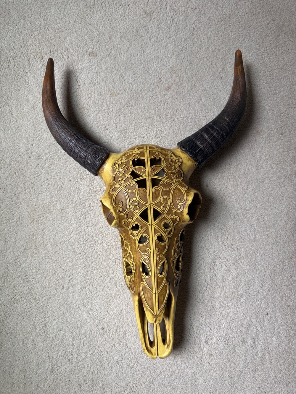 Yellow Decorative Longhorn Skull Wall Accent